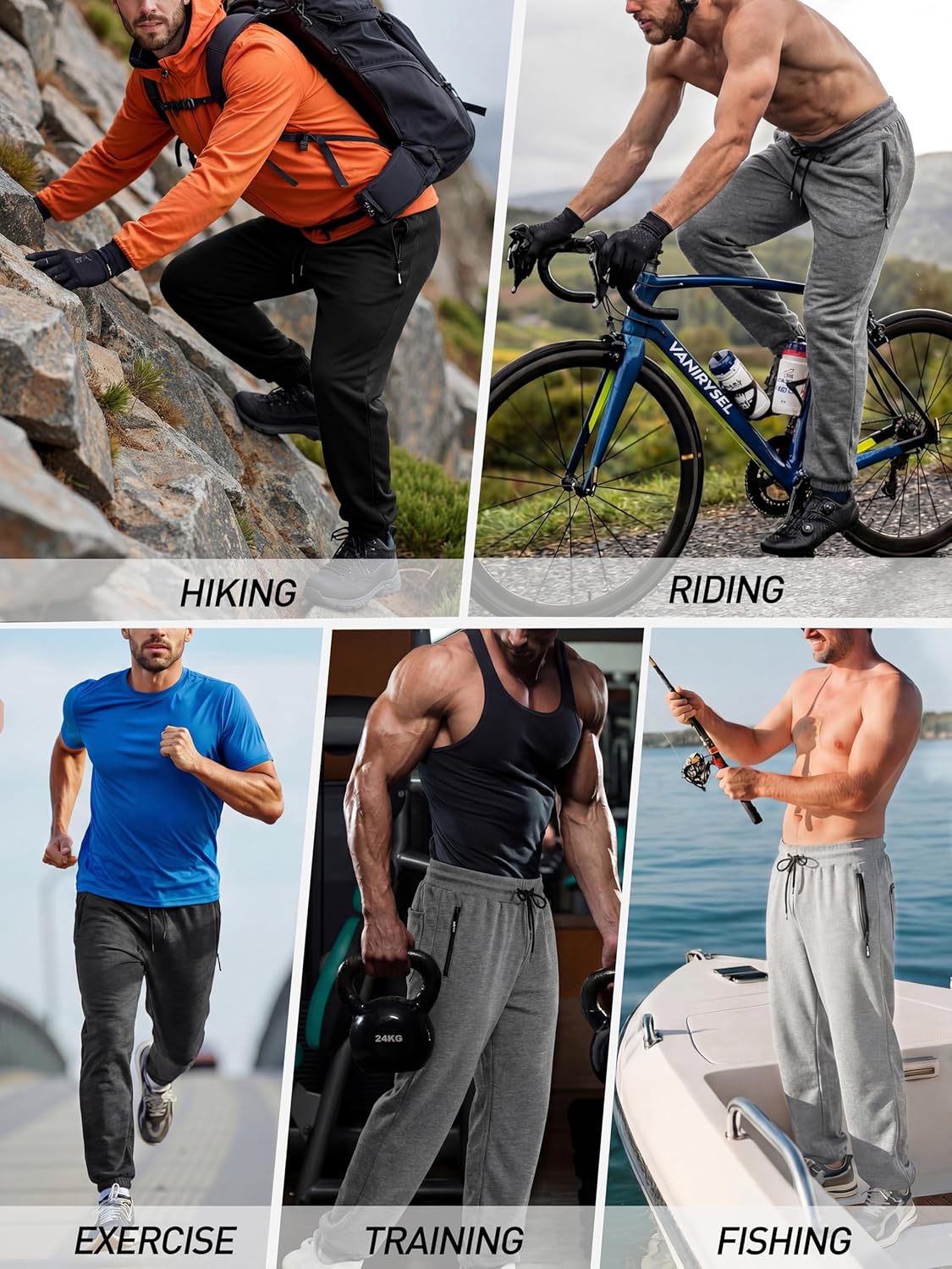 Skiennix Men's Athletic Joggers - 4 Pack Workout Sweatpants with Zipper Pocket & Drawstring