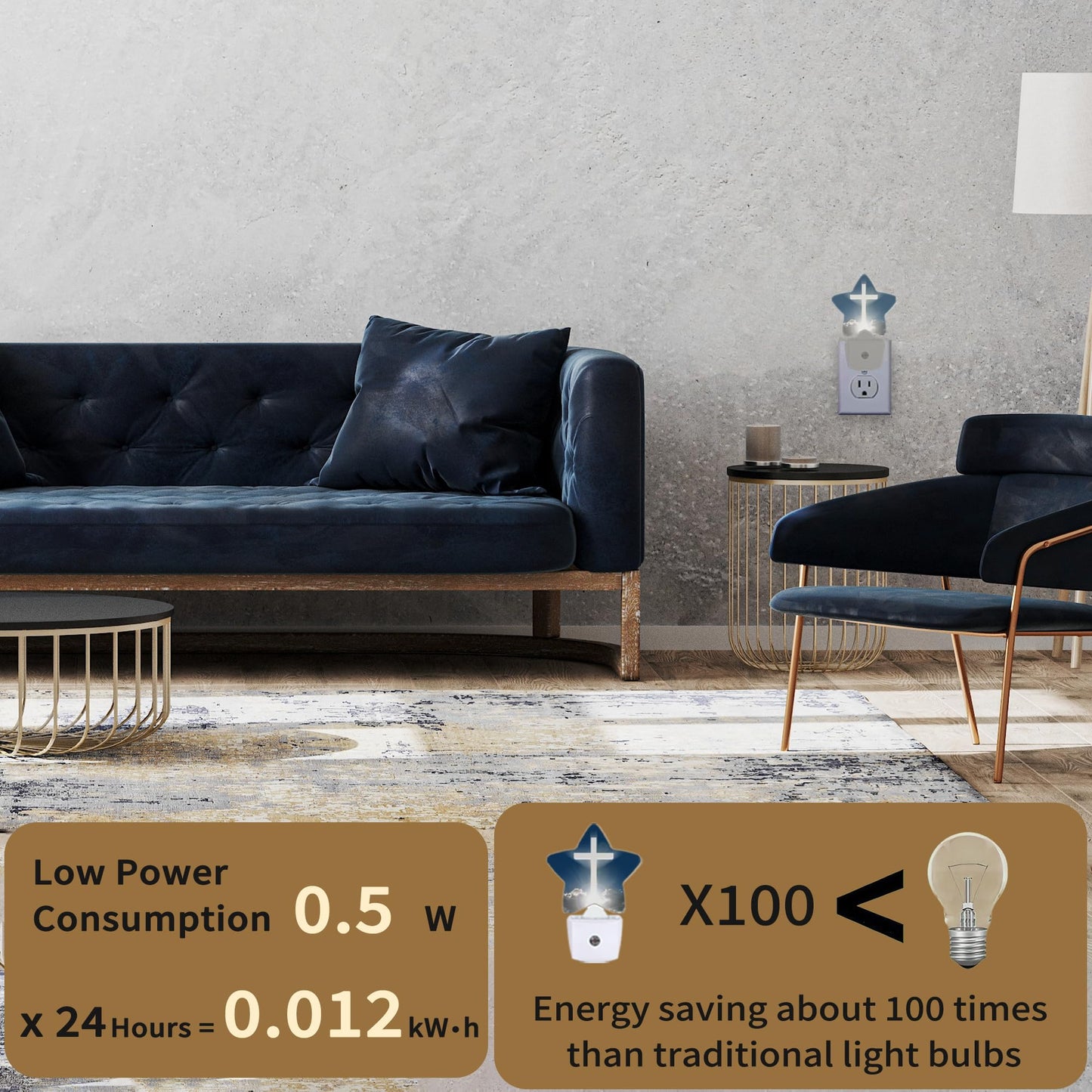 Cross Heaven Plug-in Night Light with Dusk-to-Dawn Sensor for Bedroom,Bathroom and Living Room Sleep Friendly lamp for Women/Girls/Boys Gift,0.5W