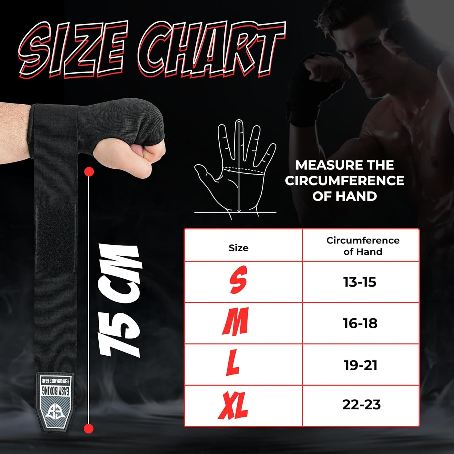 Skiennix Inner Gel Gloves - Breathable Wrist Wraps with Hook and Loop Closure for Boxing & MMA | Black, 75cm