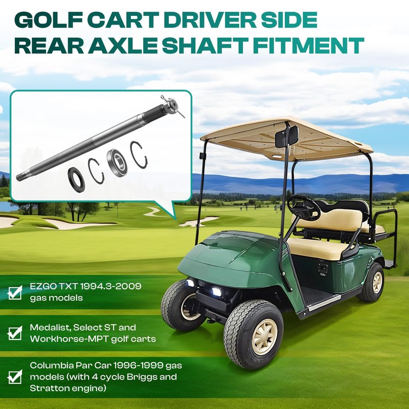 DRIVE UP Golf Cart Rear Axle Shaft with Bearing Seal for 1994.3-2009 EZGO Gas TXT, Medalist, ST, MPT Models, Driver Side EZGO Rear Spline Axle Shaft Kit OEM# 72056G01 72056-G01 26811-G01