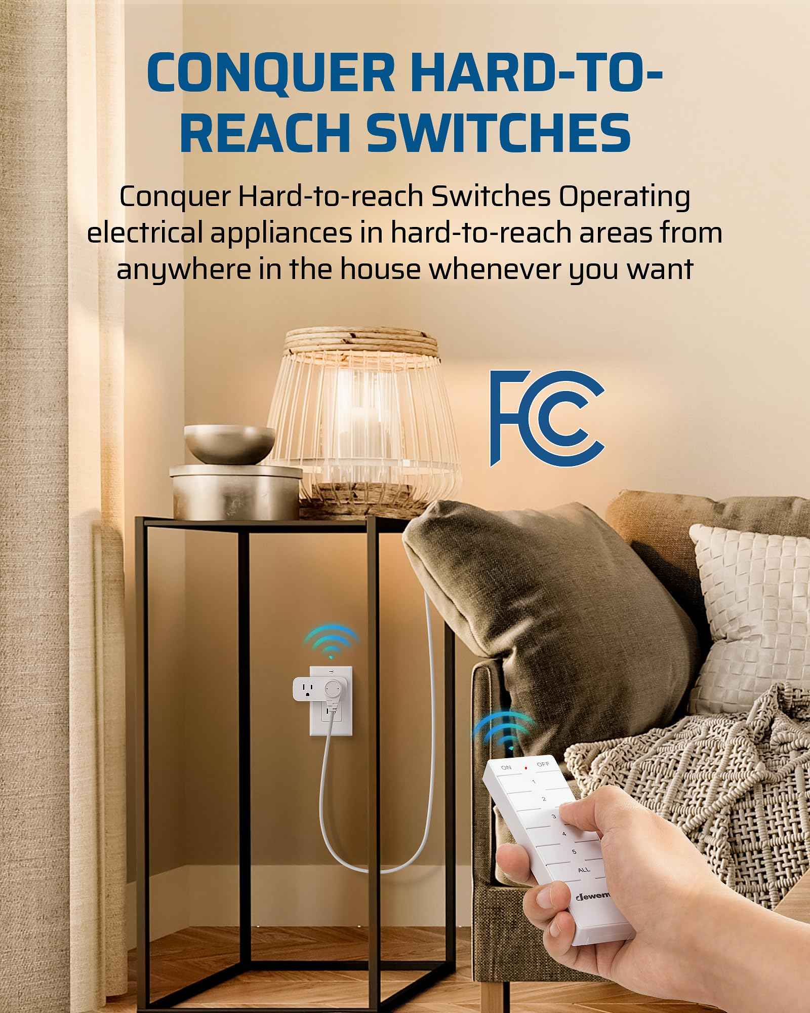 DEWENWILS Remote Control Outlet, Indoor Remote Outlet 2 Pack with 4 Independent Control & 1 All Control, Remote Outlet Switch for Lamp, Fan, Vacs, Christmas Light, 100FT Range, 15A/1875W, FCC Listed