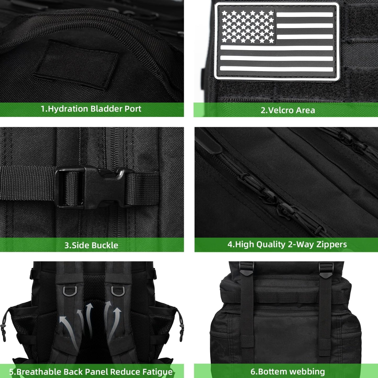 SEYATULLH Military Tactical Backpack 55L for Men & Women Bug Out Bag Assault pack Molle Daypack Hiking Trekking Rucksack (Black)