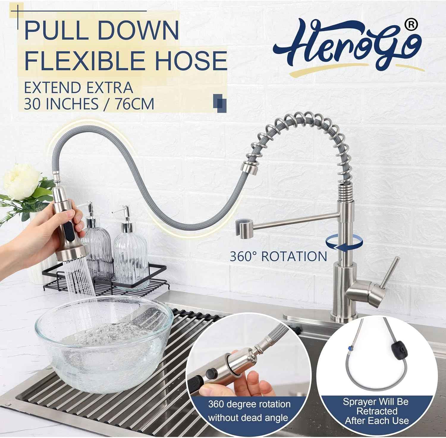 Touchless Kitchen Faucet with Soap Dispenser & Pull Down Sprayer - Commercial Grade Brushed Nickel