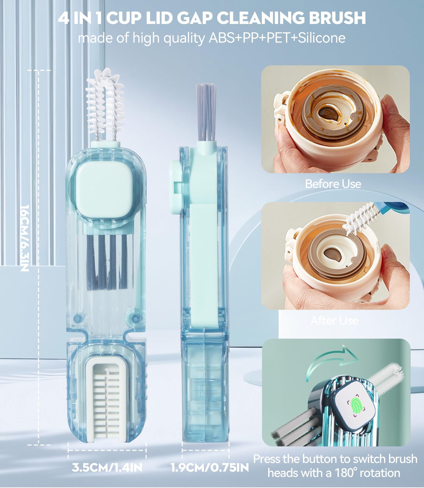 VIDONIO 4 in 1 Cup Lid Gap Cleaning Brush, Multifunctional Insulation Bottle Cleaning Tools, Mutipurpose Tiny Silicone Cup Holder Cleaner, Home Kitchen Cleaning Tools