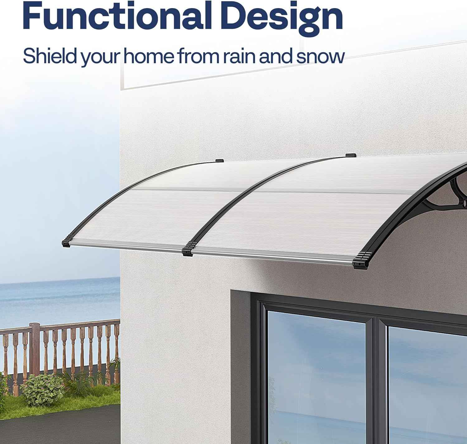 40-Inch VIVOHOME Polycarbonate Window Door Awning Canopy - Brown with Black Bracket