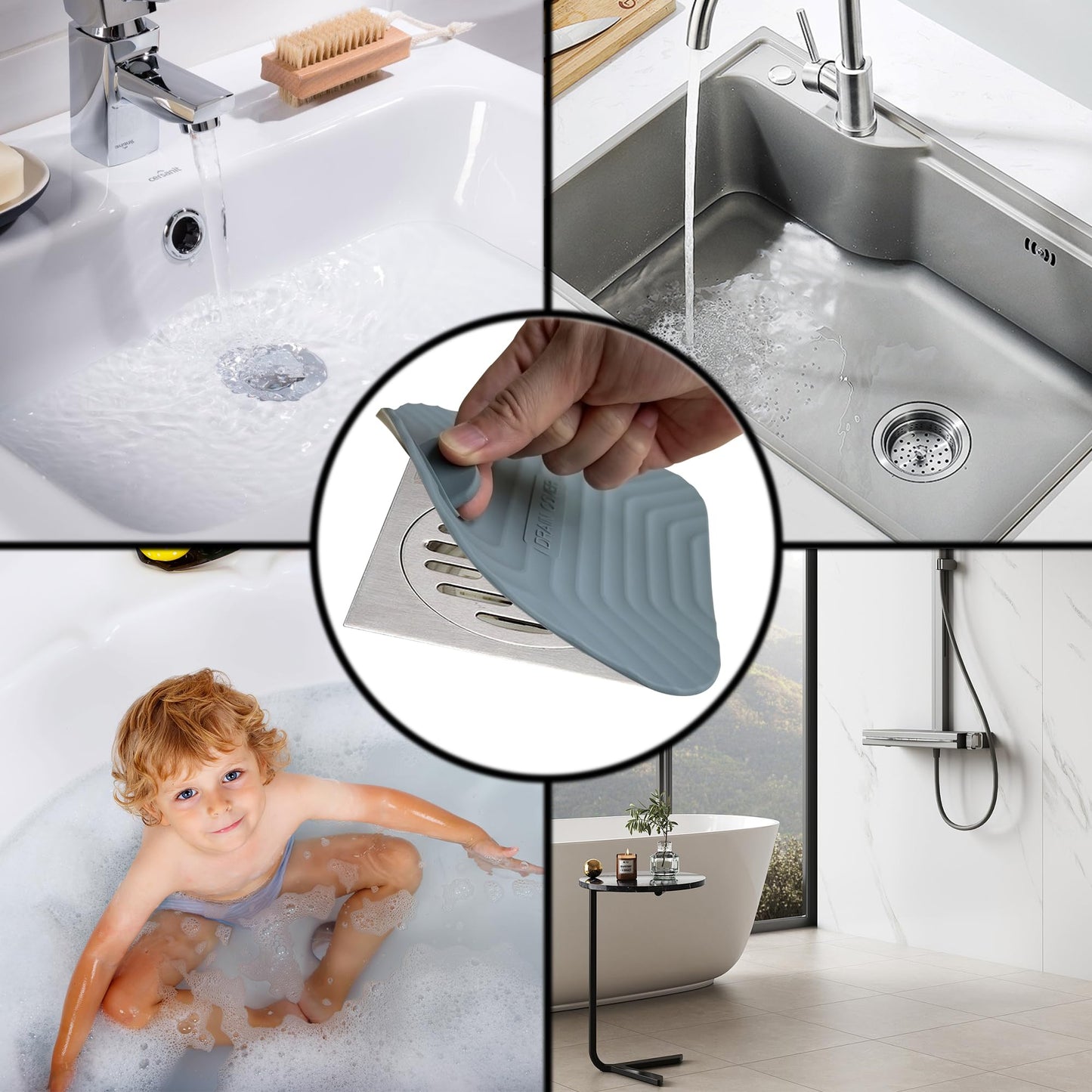 DIFENLUN Shower Drain Cover Tub Stopper,2 Pieces Sewer Anti-Odor Mat Deodorizing Drain Plugs for Kitchen,Bathroom and Laundry(5.9x5.9 inch) Gray