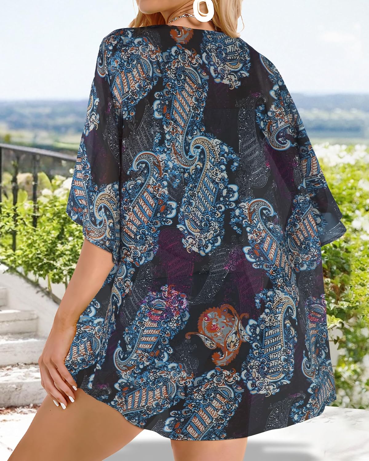 Regine Switzerland Women's Floral Print Kimono Cardigan - Casual Puff Sleeve Cover-Up