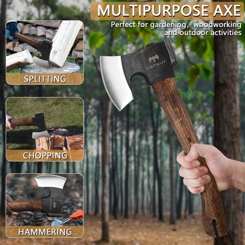 14.4" Hatchet, Camping Axe, Survival Axe with Sheath, Bushcraft Hatchet with 1065 Carbon Steel and Beech Handle for Wood Chopping – Perfect for Outdoor Survival and Adventures