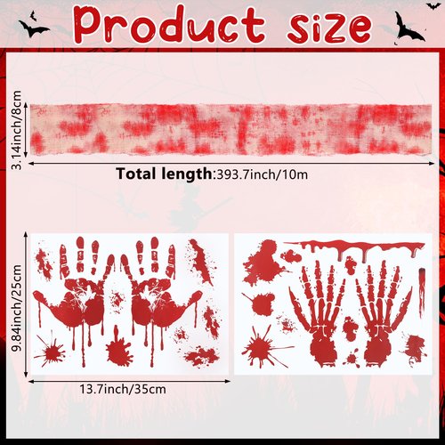 Halloween Golf Cart Decoration Kit Bloody Theme Include Blood Handprint Stickers, Blood-Stained Cloth Strip & Hanging Swing Ghost with Lights for Spool-tacular Rides