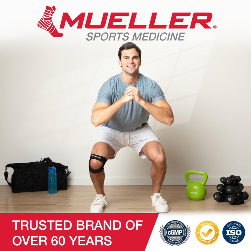 MUELLER Sports Medicine Adjustable Max Knee Single Strap, Knee Pain Relief Support for Men and Women, Ideal for Osgood-Schlatter's, Runner's Knee, Patellar Tendinitis, Black, Large/X-Large