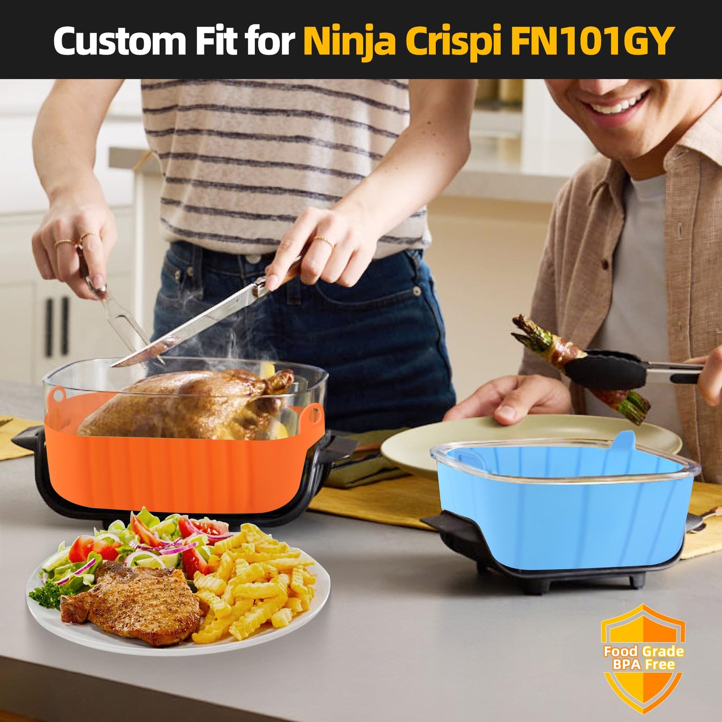 Reusable Air Fryer Liners for Ninja Crispi FN101GY, 2 Pcs Silicon Liners for Ninja Crispi 4-in-1 Portable Glass Air Fryer Cooking System, AirFryer Accessories for 4-qt & 6-cup Container