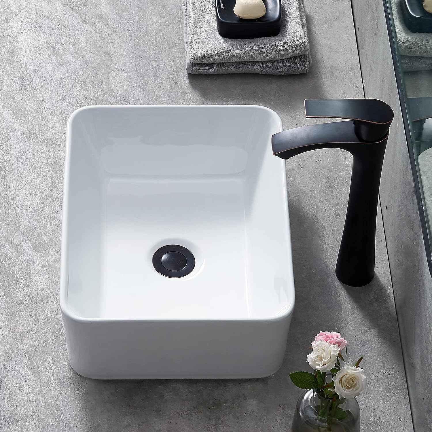 Modern White Ceramic Vessel Sink 16x12 - Above Counter Rectangle Bathroom Lavatory