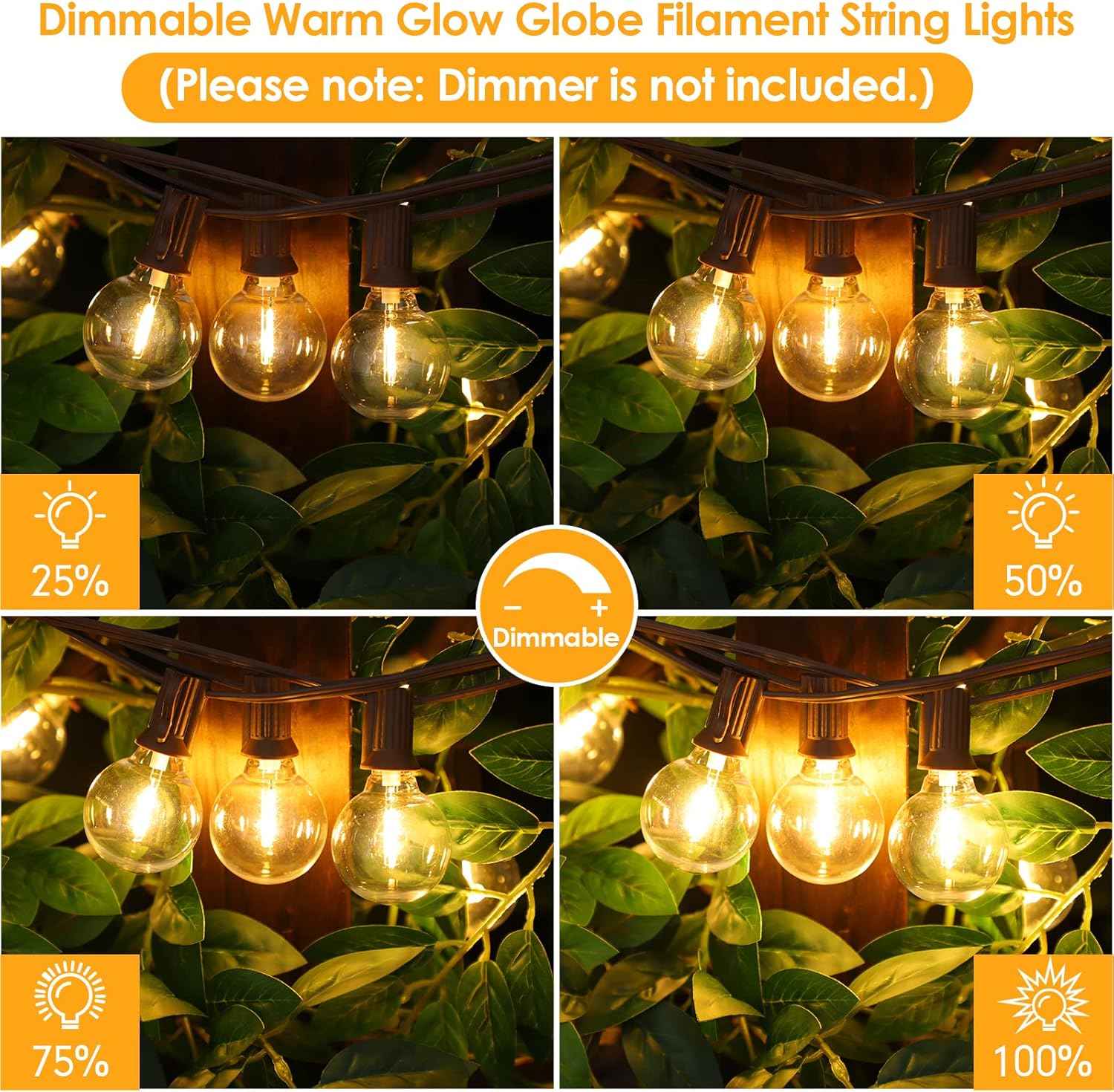 Outdoor String Lights 100FT - G40 Globe Patio Lights with 54 Waterproof LED Bulbs - Black Wire