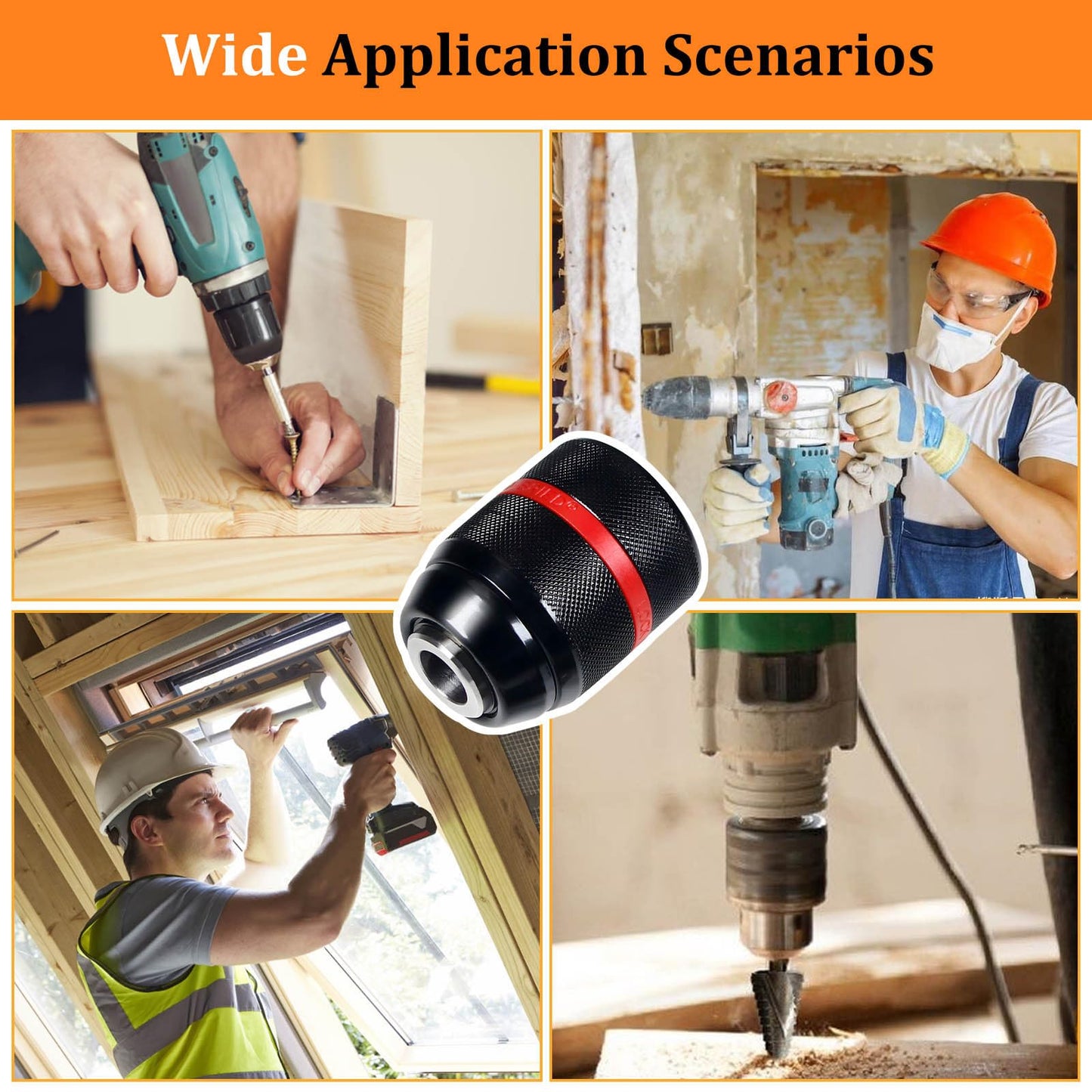 YUEARN Keyless Drill Chuck for Milwaukee M18, 1/2"-20UNF Mount, 1.5 to 13 mm Clamping Capacity, All-Metal Self-Tightening Chucks, Replacement Power Drill Chucks for Various Purposes