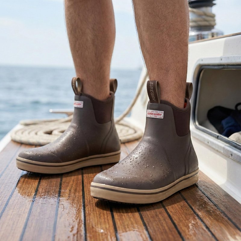 SUREWAY Men's Ankle Fishing Deck Boots for Men-Waterproof,Professional Non-Slip Soles for Wet Slippery Surface,Neoprene Rubber Rain Boot/Shoes for Hunting Boating Gardening,New Chocolate,Size 11