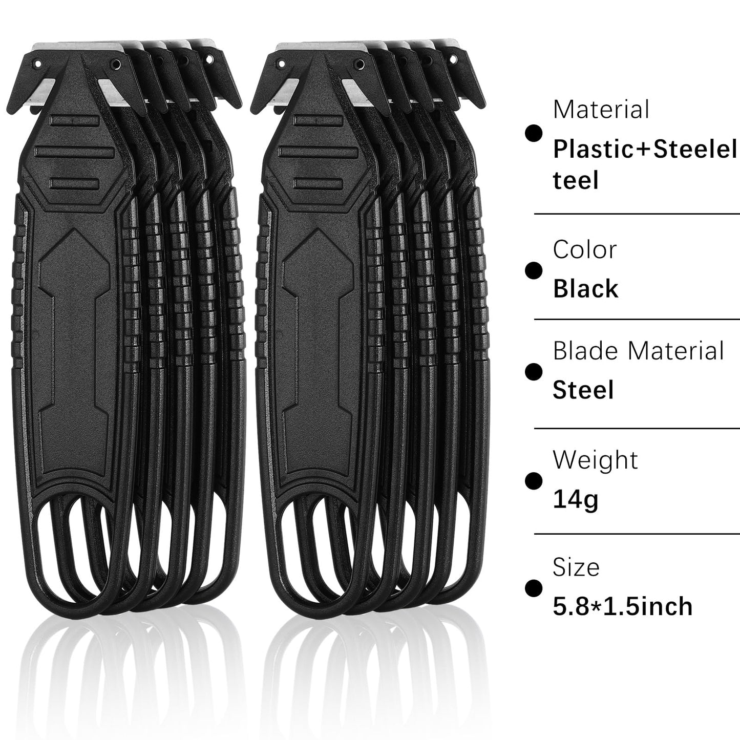 Therwen 10 Pcs Safety Box Cutter Knife of Stainless Steel Concealed Blade Package Opener with Tape Splitter for Carton Cardboard Wrap Letter Work Bag Straps Film Utility Tool (Black)