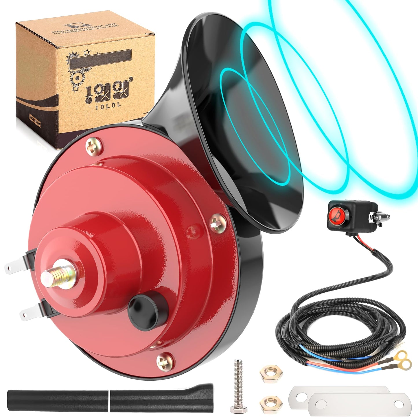 10L0L Upgrade Golf Cart 12 Volt Horn Kit, Hand Steering Mount Button, Horn Switch and Wire Harness Assembly Universal Fit for Yamaha, Club Car, EZGO, ATV, UTV, Boat