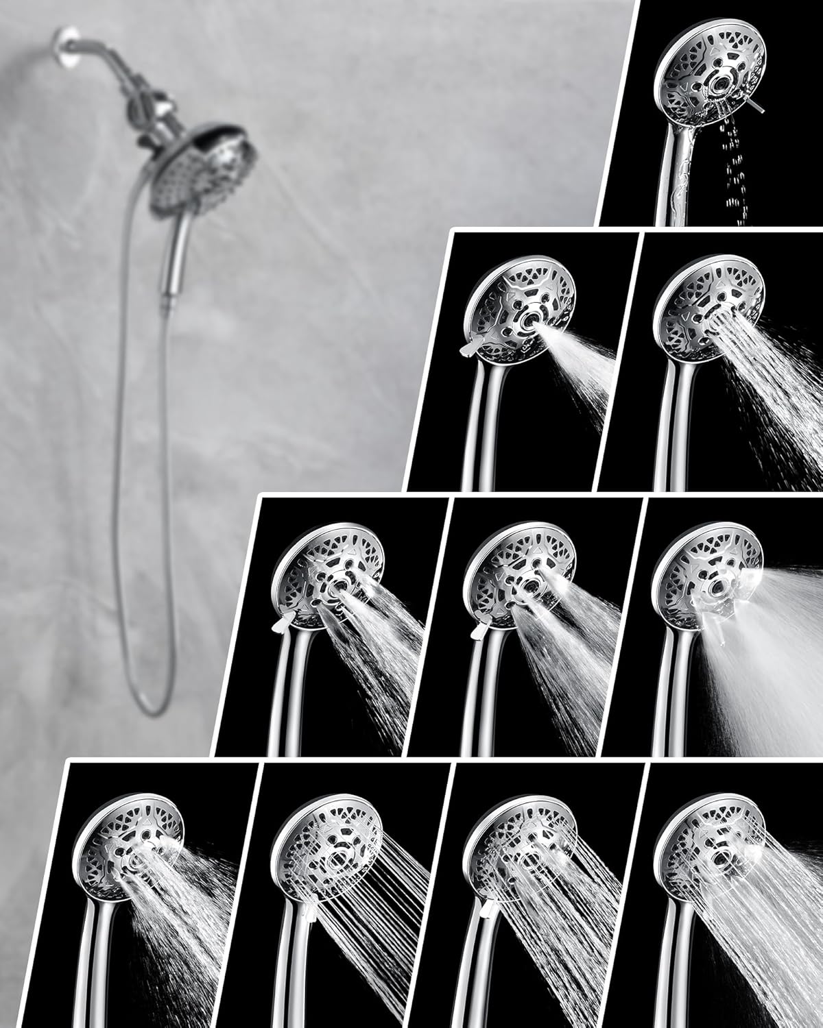 2.5GPM 7.2" Rainfall & Handheld Shower Head Combo with 60" Stainless Steel Hose