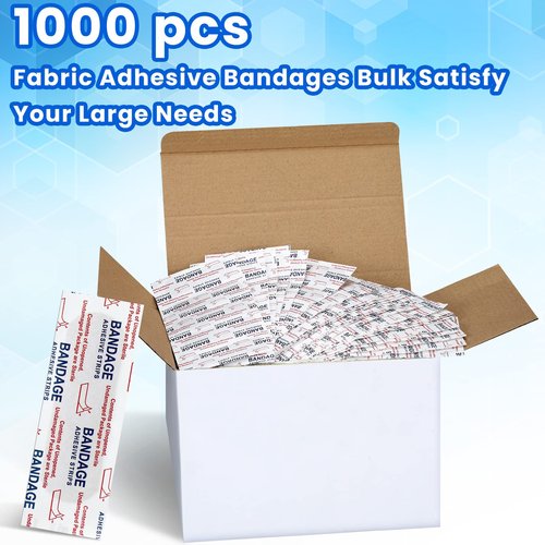 Lounsweer 1000 Pcs Fabric Adhesive Bandages Variety Pack Bulk Assorted Sizes Flexible Breathable Patch Fabric Bandages for Family First Aid Skin Wrap Finger Wound, Natural