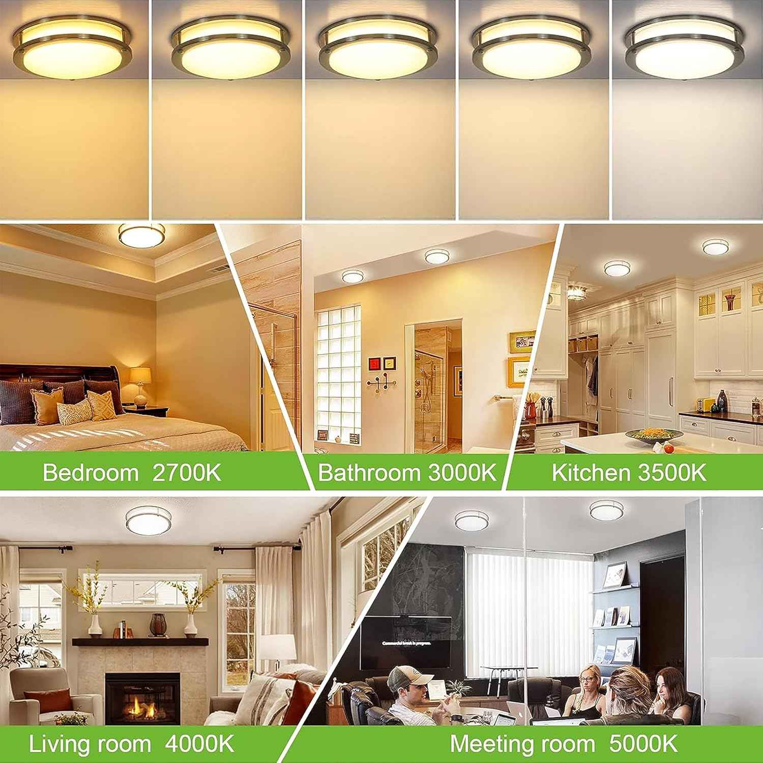 Adjustable 13-Inch Gold LED Flush Mount Ceiling Light Fixture - Dimmable 2700K-5000K for Hallway, Bathroom & Kitchen (2-Pack)