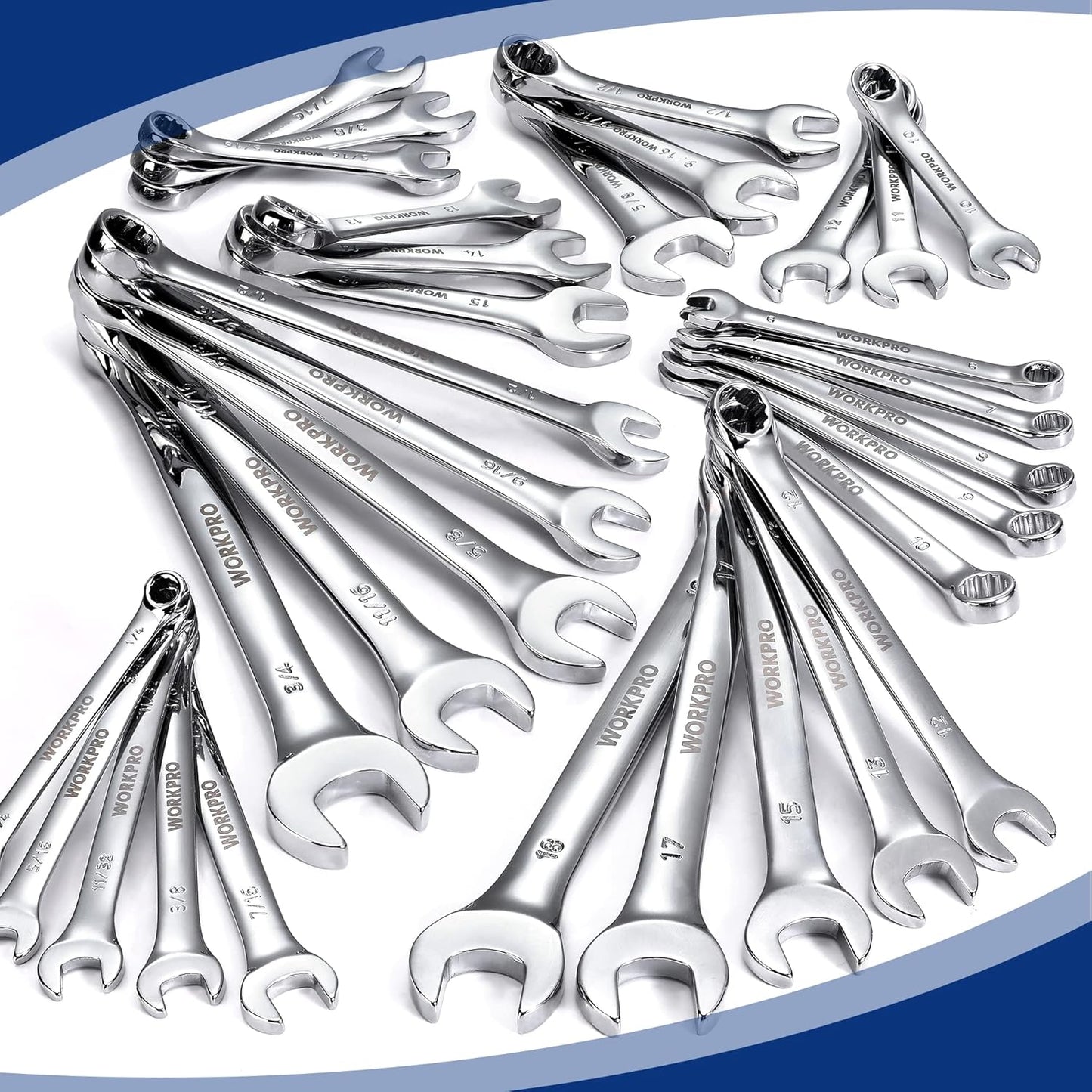 WORKPRO 32-Piece Wrench Set - SAE & Metric Combination with Organizer Tray, Cr-V Steel