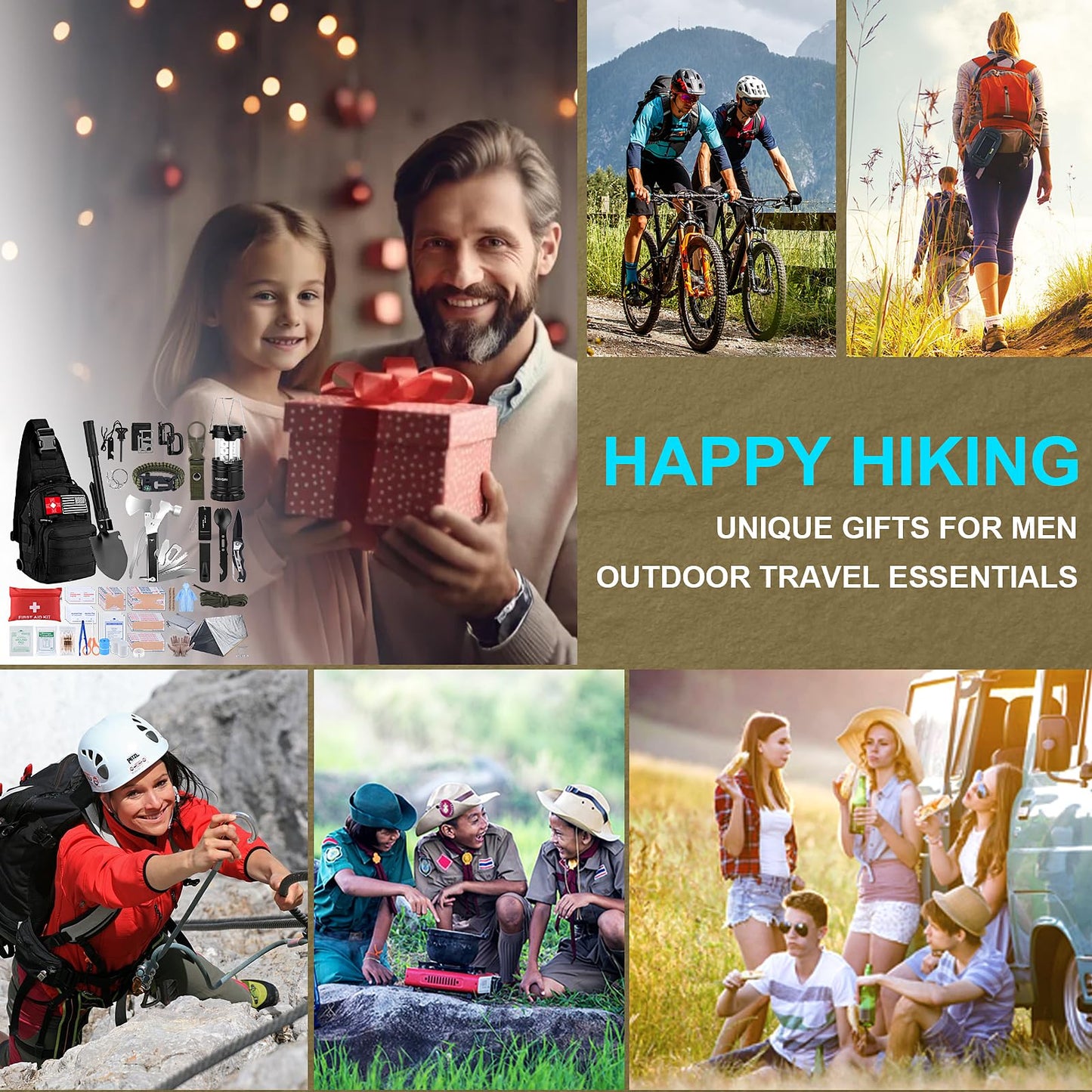 Survival Kit, Gifts for Fathers Day Men, Women, 251pcs Emergency Survival Gear and Supplies Equipment, First Aid Kit with Crossbody Bag, Camping Essentials for Earthquake, Hiking, Outdoor Adventure