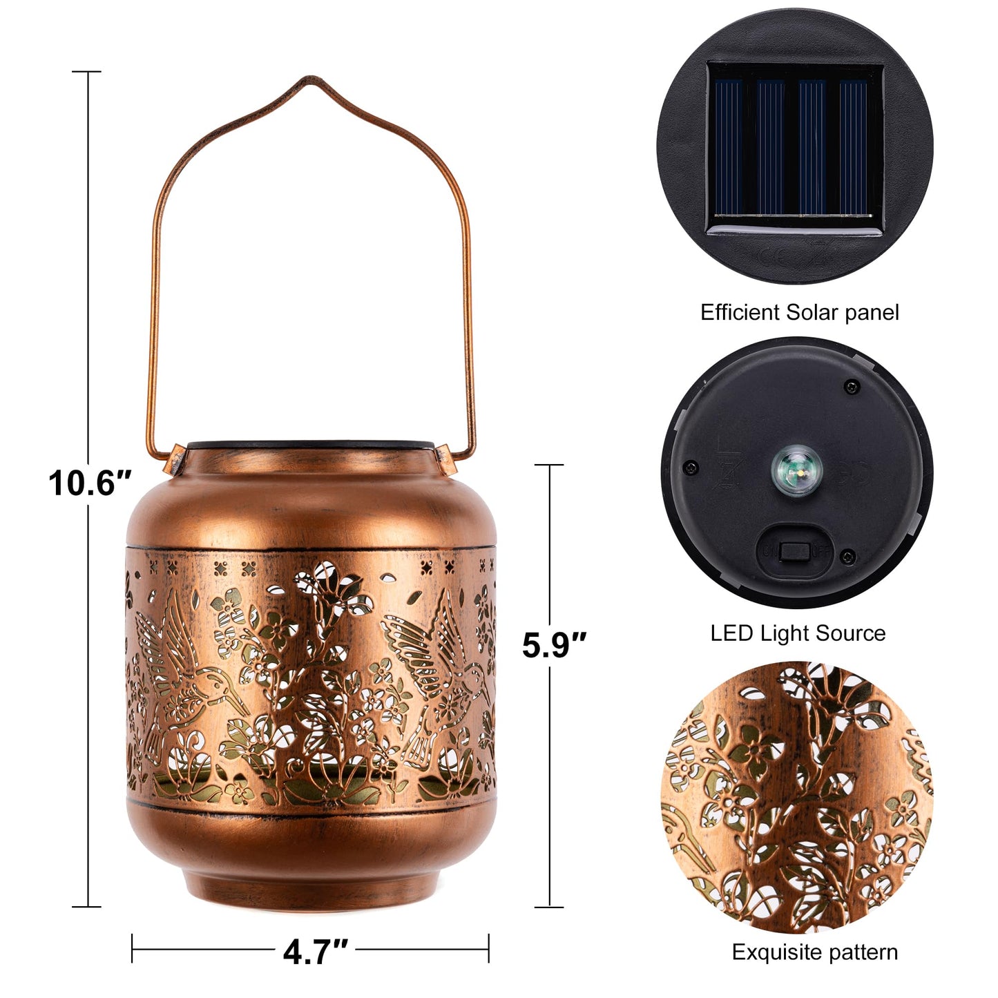 Hummingbird Solar Lanterns Outdoor Hanging Waterproof Lantern,Metal Garden Decorative Lights for Yard, Patio, Lawn, Porch, Backyard ,Gifts for Women Mom Grandma