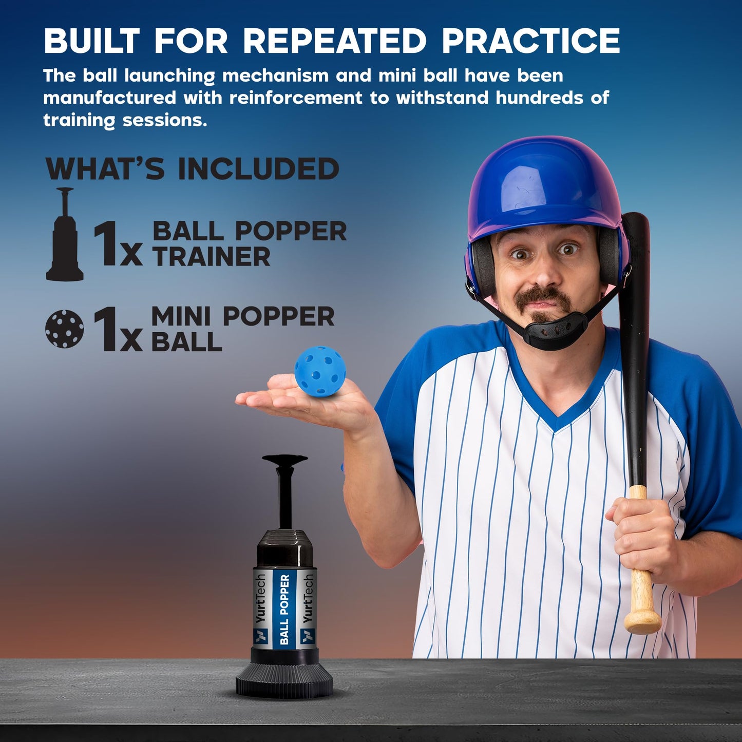 YurtTech Baseball Tee Ball Popper – Pop Up Baseball Training Equipment Timing & Hitting Skill Development, Batting Machine for Practicing Hitting Without a Pitcher (1 Popper Ball Included)