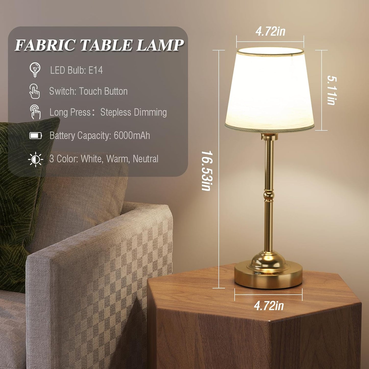 Rechargeable Cordless Table Lamps - 2 Pack, Stepless Dimming LED Desk Light for Bedroom & Cafe