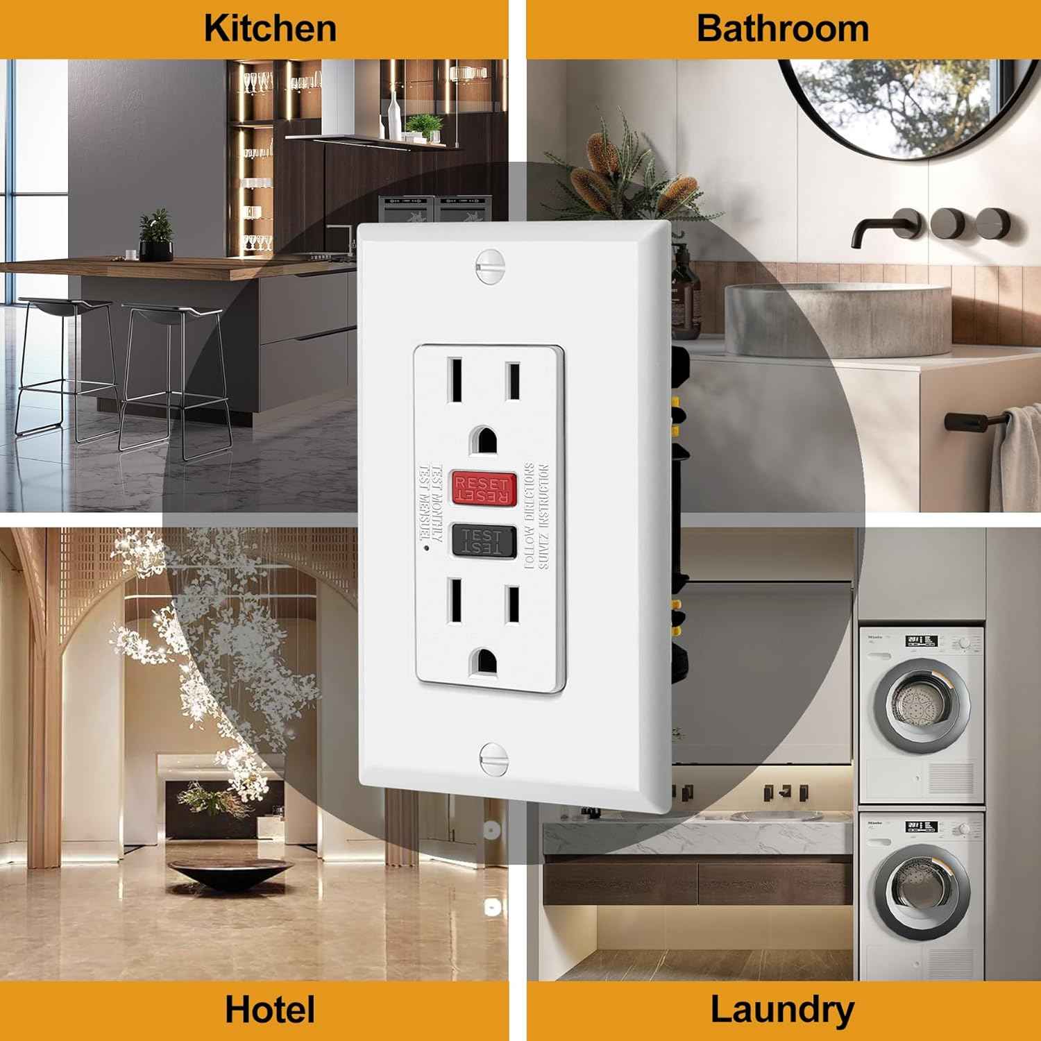 GFCI Outlets 10 Pack - 15 Amp Decor Receptacles with LED Indicator & Wallplate