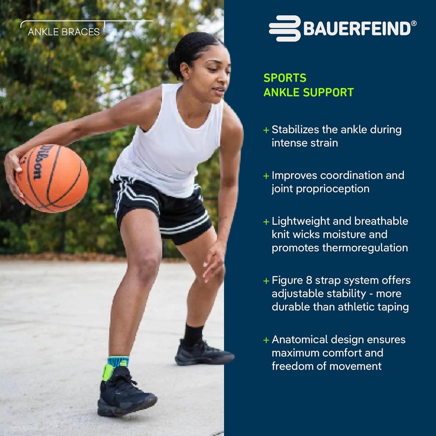 Bauerfeind Ankle Support Brace - Lightweight Compression for Stabilization & Protection