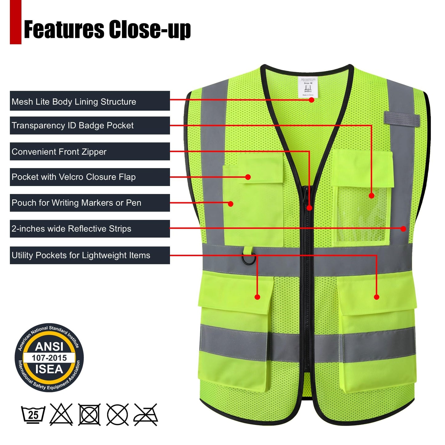 HATAUNKI Safety Vest for Men Women Hi Vis Vest with Pockets Mesh High Visibility Vest Meets ANSI/ISEA Standards (Yellow-20, 2X-Large)