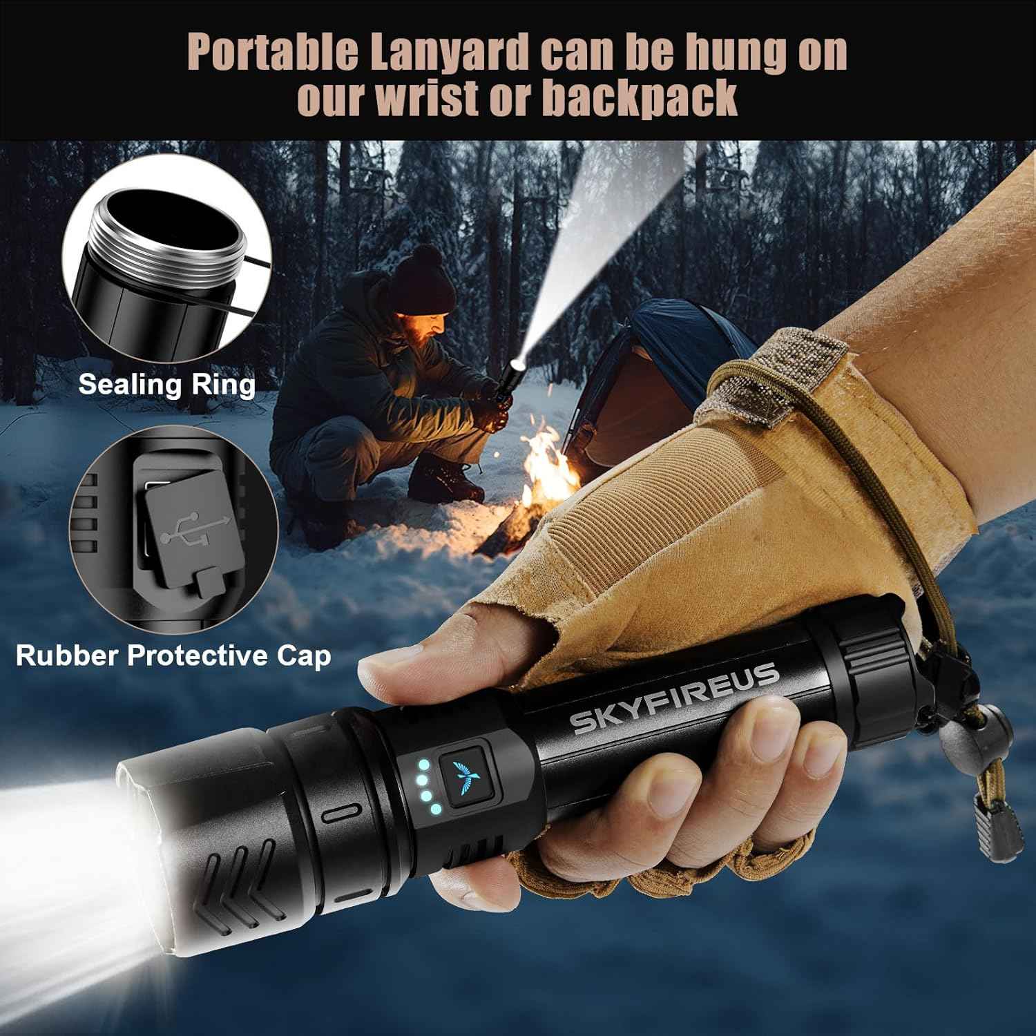 2000 Lumen Rechargeable LED Flashlight - Waterproof Tactical Light with Zoom & 4 Modes for Camping & Outdoor Use