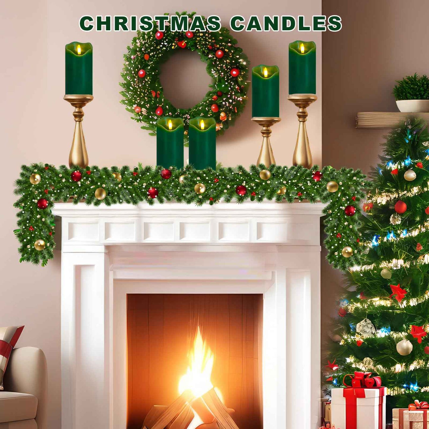 VEEKI Flameless Candles Light, Set of 2 6"x3" Flickering Christmas Flameless Candles with Remote & Timer, Dimmable Real Wax Pillar Candles Battery Operated, Green Candles for Home Xmas Decor (Green)