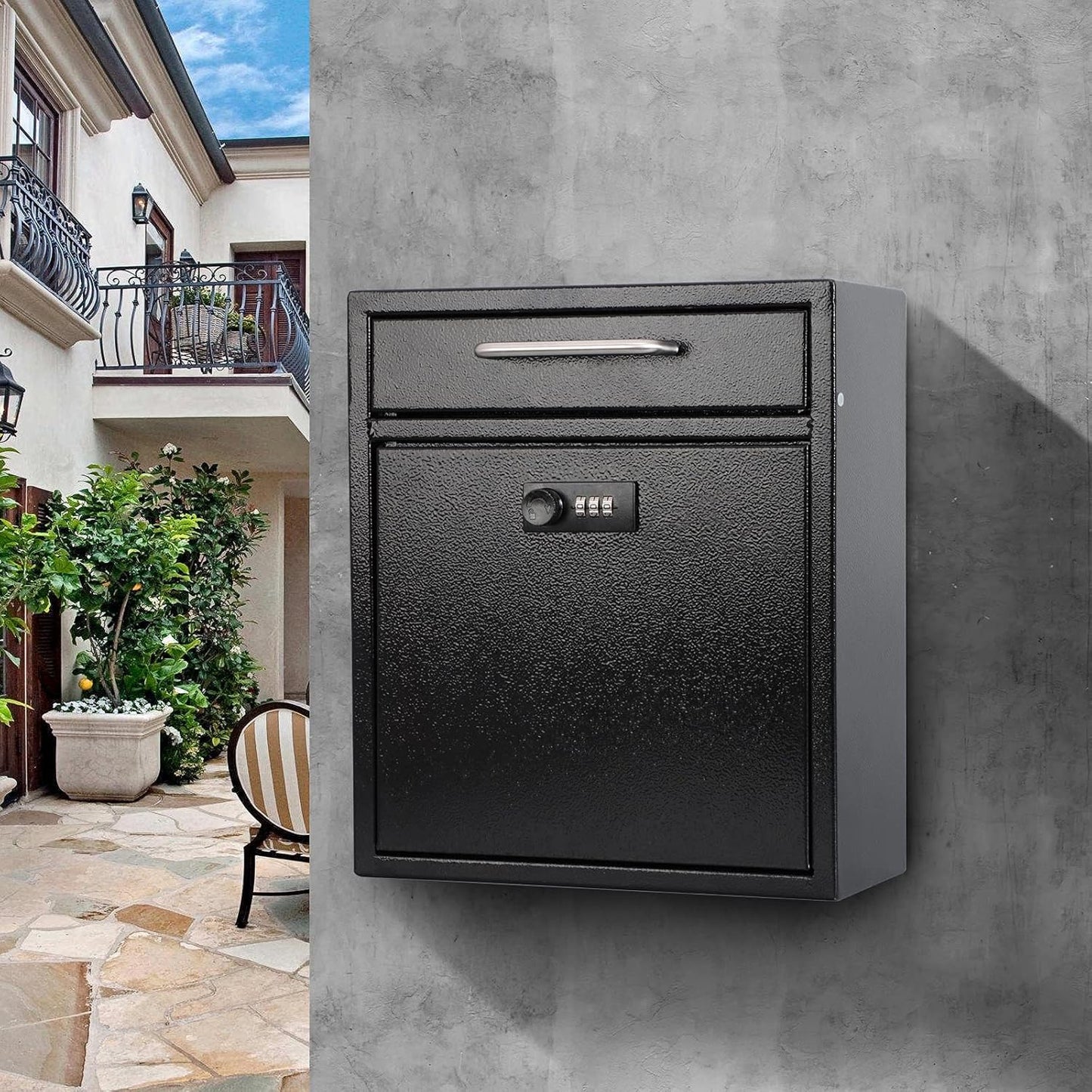 Secure Wall-Mount Mailbox with Lock | KYODOLED Large Steel Drop Box, Black, 16.2H x 11.22L x 4.72W