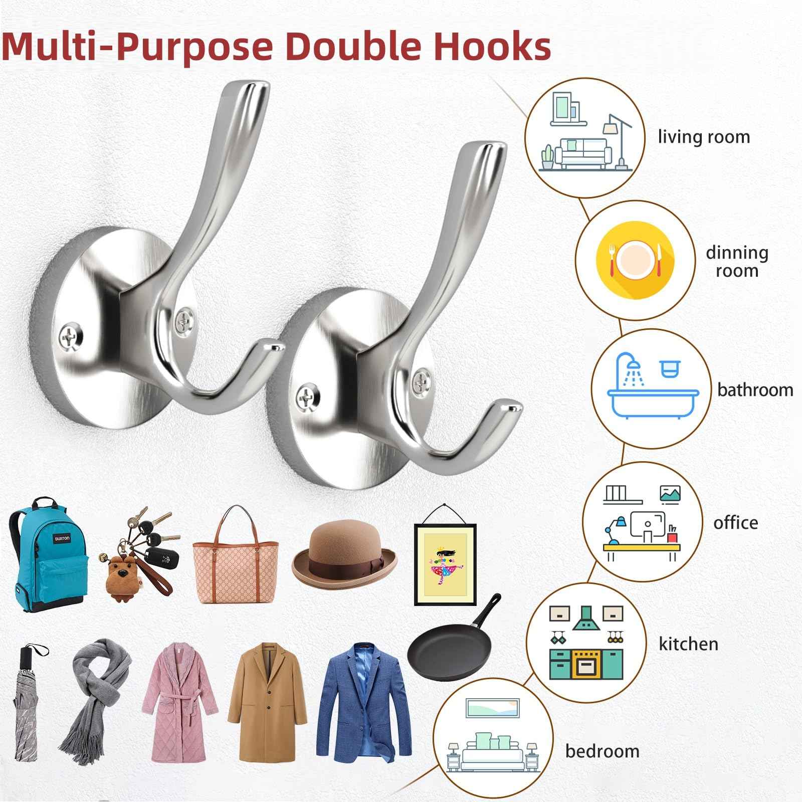 ZUONAI Towel Hooks for Bathrooms Wall Mounted 4 Pack Brushed Nickel Coat Hooks Heavy Duty Towel Wall Hooks for Coats Robes Hats Bath Entryway Cubicle Kitchen