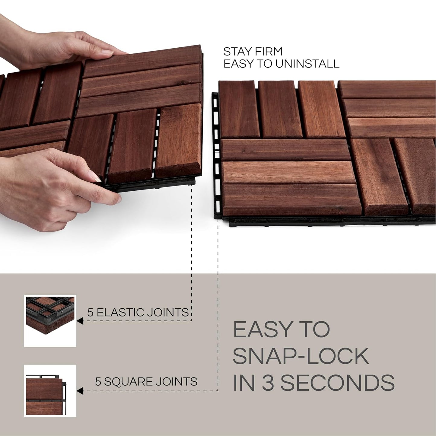 Outdoor Waterproof Acacia Wood Deck Tiles - 10 Pcs Patio Flooring for All Weather Use