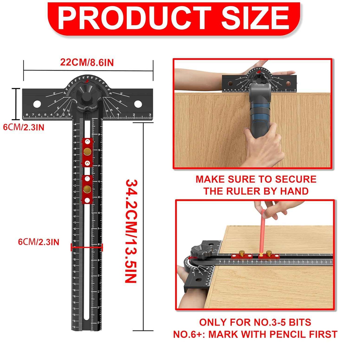 29-Inch Adjustable Woodworking T Square Ruler - Precision Angle Measurement Tool for Carpentry & Drafting