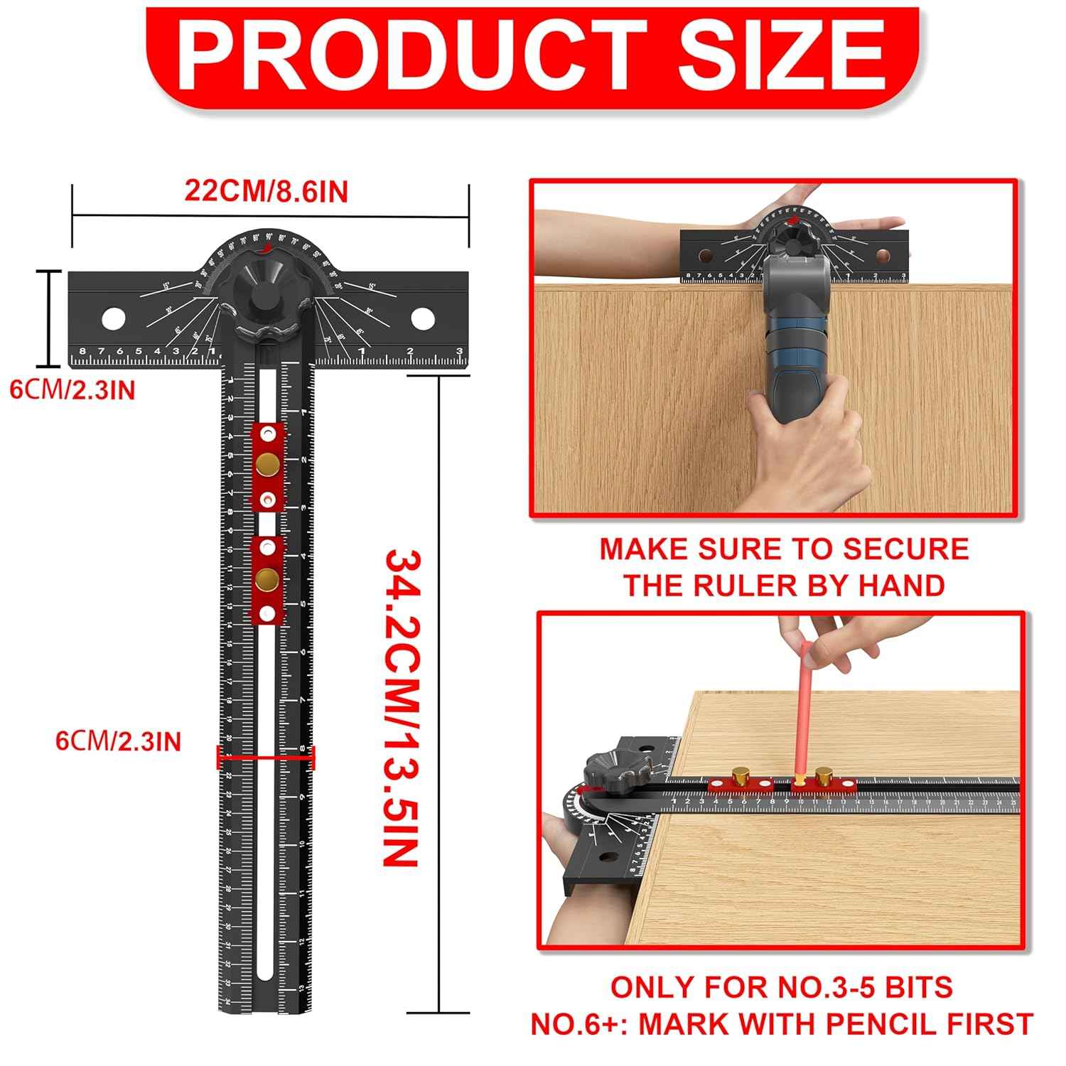 29-Inch Adjustable Woodworking T Square Ruler - Precision Angle Measurement Tool for Carpentry & Drafting