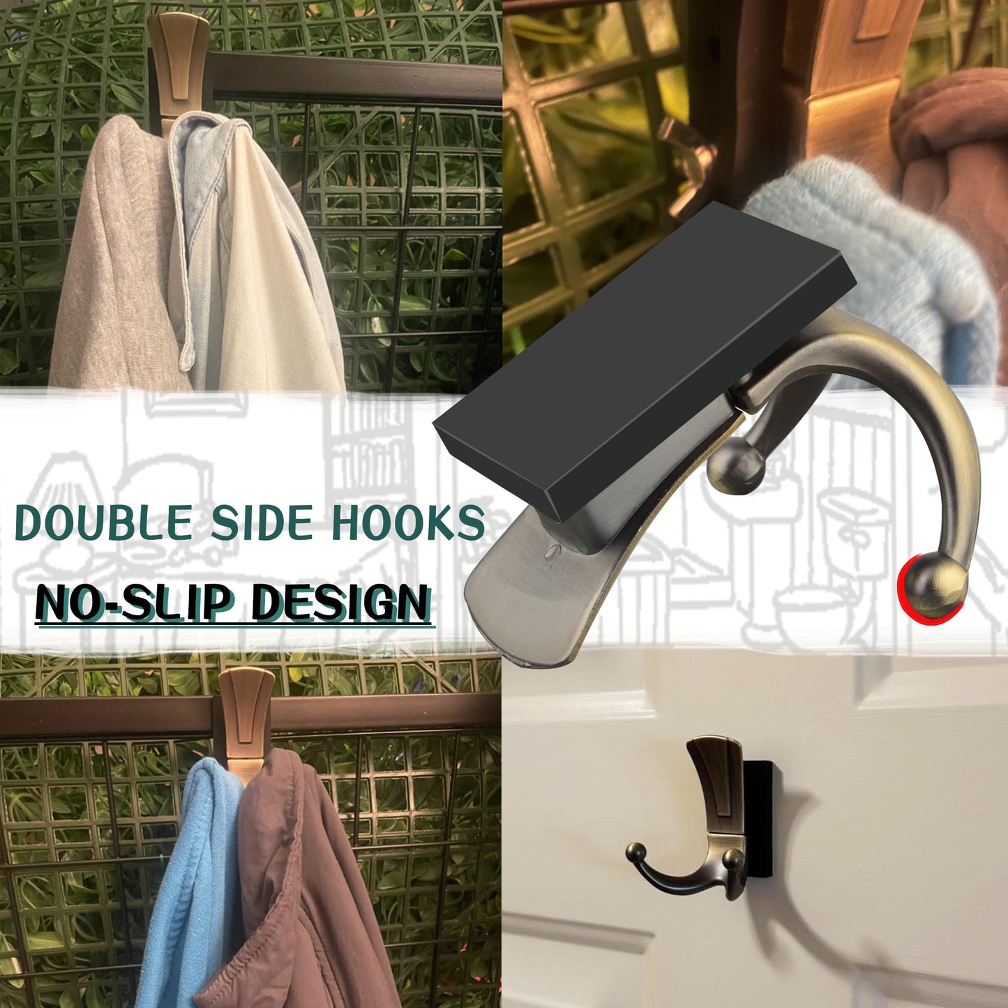 ULIBERMAGNET Magnetic Coat Hooks,Retro Heavy Duty Magnet Double Hooks for Metal Door,Cruise, Grill, Fridge, Kitchen, RVS,Coat Hanger Rack Decorative for for Towel,Coat,Bag,Umbrella