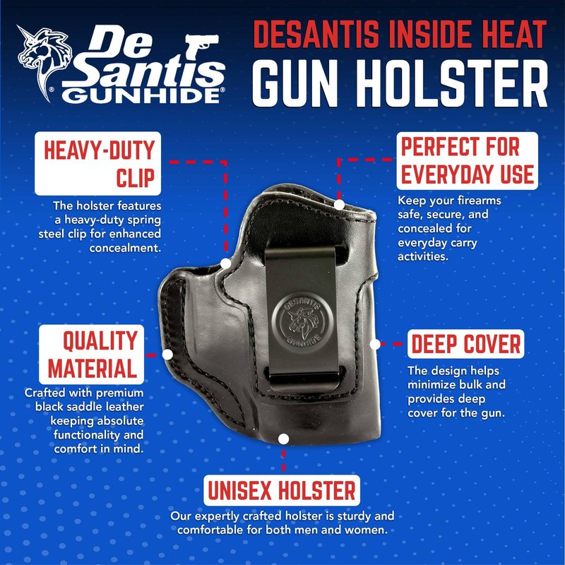 DeSantis Inside Heat IWB Holster - Concealed Carry Gun Holster for SIG P365, Leather Holster IWB, Compatible with the SIG SAUER P365, SIG P365 SAS - Right Hand Draw, Black
