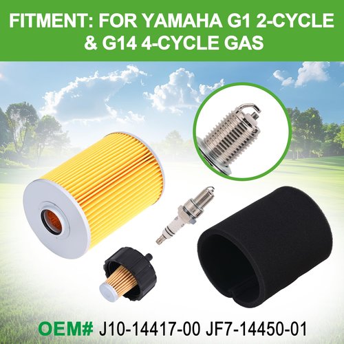 10L0L Golf Cart Tune Up Kit for Yamaha G1 2-Cycle & G14 4-Cycle Gas with 1 × Air Filter, 1 × Sponge, 1 × Fuel Filter and 1 × Spark Plug OEM J10-14417-00 JF7-14450-01