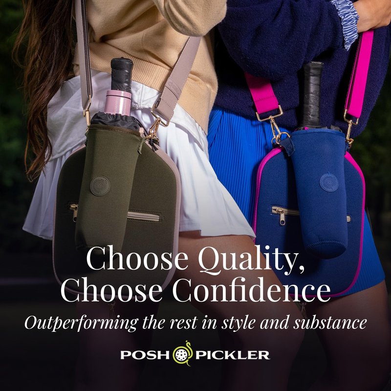 Posh Pickler Pickleball Drawstring Pouch, Fits 3 Pickleballs or 18 oz Bottle, Durable Neoprene Pouch, Hands-Free Clip-On Design, Compatible with Crossbody Paddle Cover & Strap, 9" L x 4" W, Black