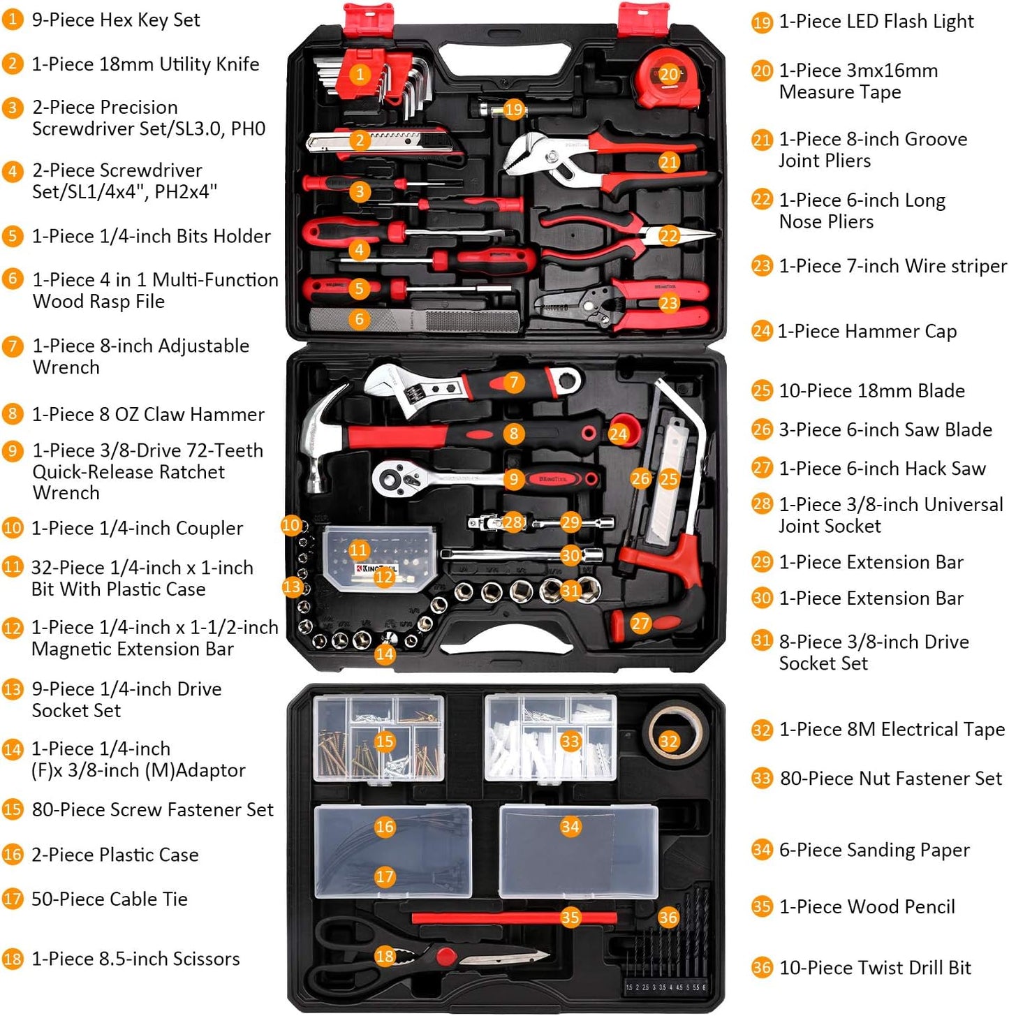 149-Piece KingTool Home Repair Tool Kit - Complete Mechanic Set with Toolbox for Home, Office & College