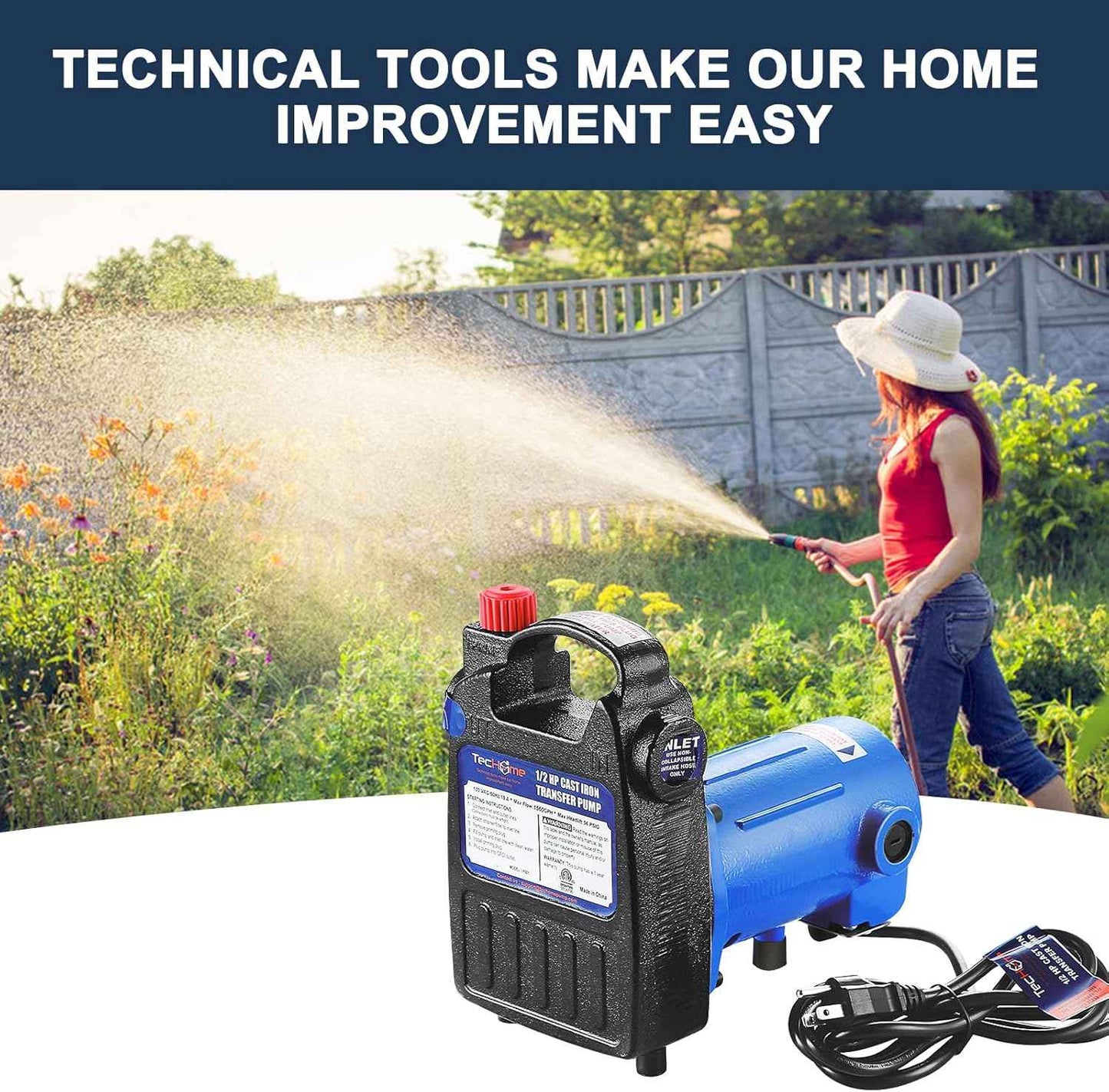 1500GPH Submersible Water Transfer Pump - 12V Sump Pump with 20ft Power Cord