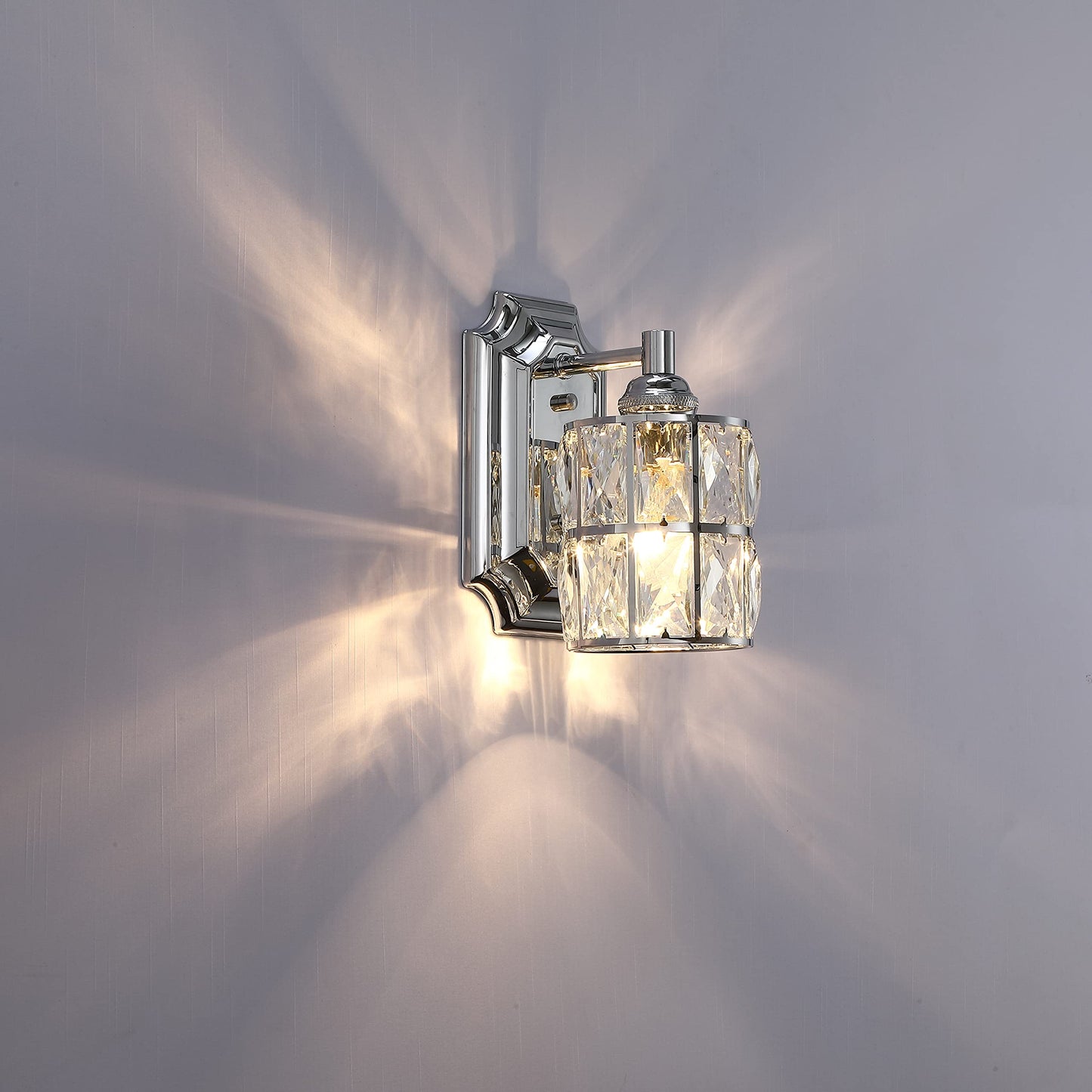 2 Pack 1 Light Crystal Wall Sconce Lighting with Chrome Finish,Modern and Concise Style Wall Light Fixture Polyhedral Crystal Shade for Bathroom, Bedroom Living Room Kitchen Island