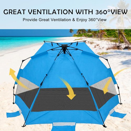 EAGLE PEAK Beach Tent - Instant Pop-Up Canopy with Windows | UPF50+ UV Protection for 3-4 People - Light Blue