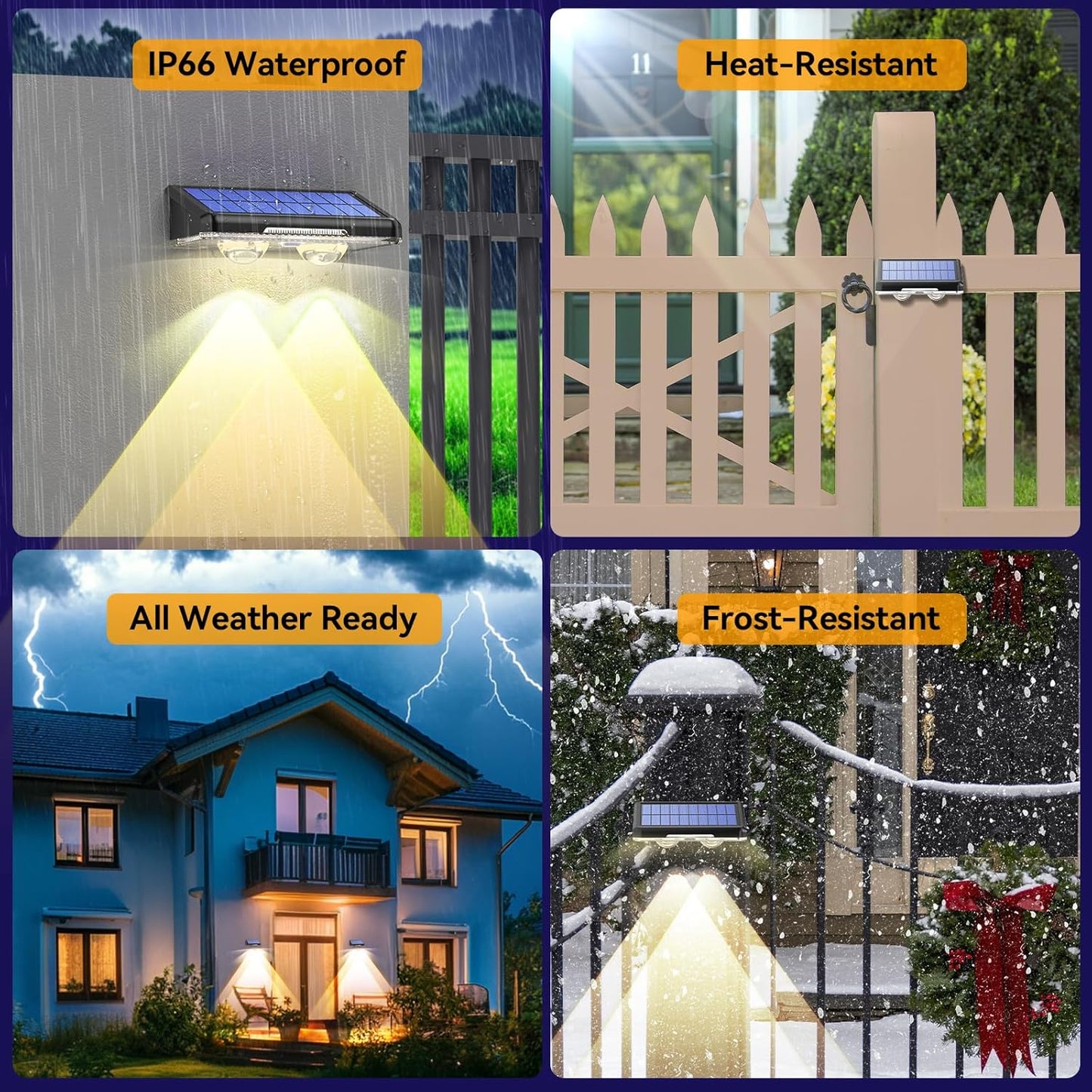 TECKNET Solar Fence Lights - 12 Pack LED Outdoor Lighting, IP66 Waterproof, Warm White & RGB Colors for Deck, Patio, Pool, and Backyard