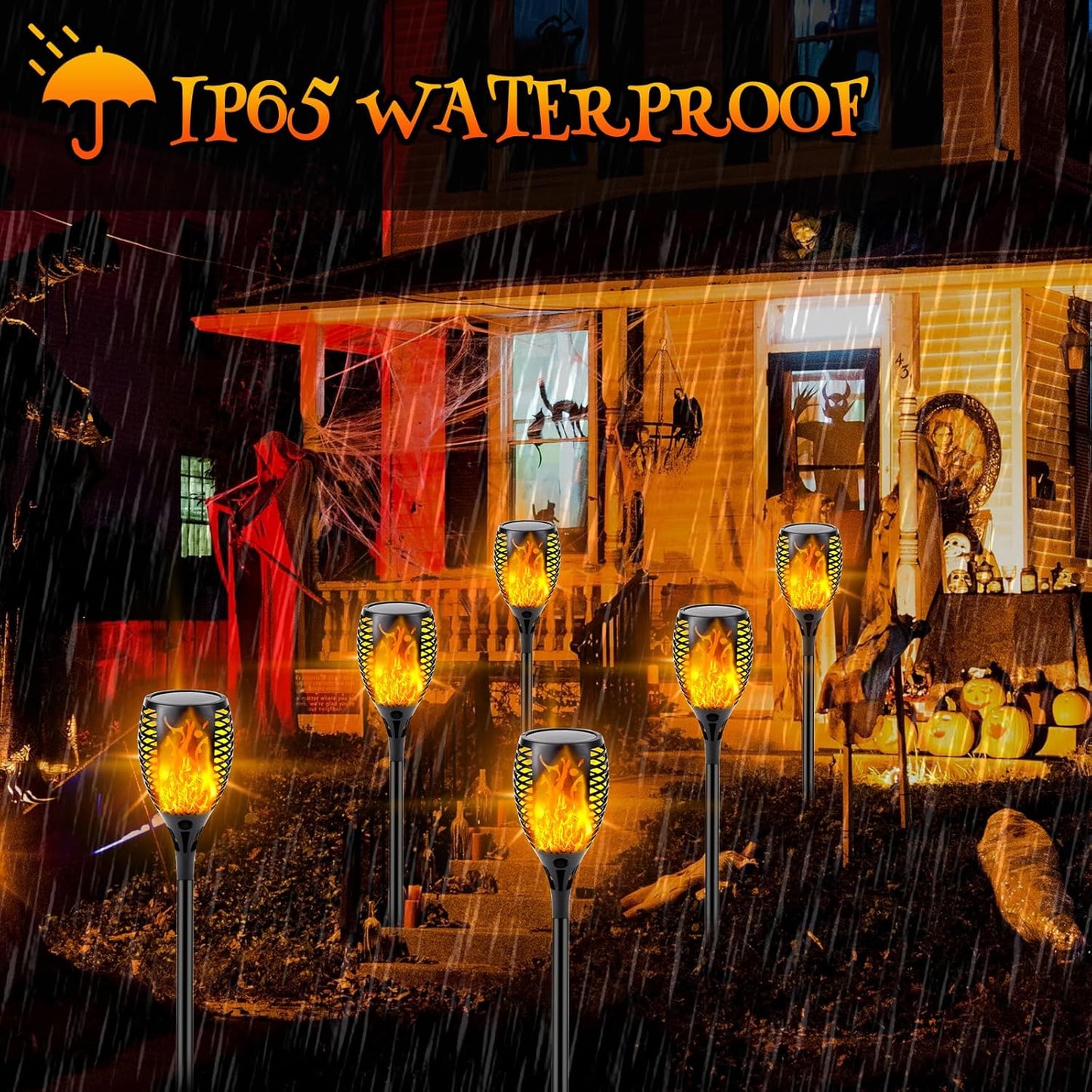 10 Pack Mini Solar Torch Lights - Flickering Flame Outdoor Decor for Halloween, Waterproof Solar Garden Pathway Lights