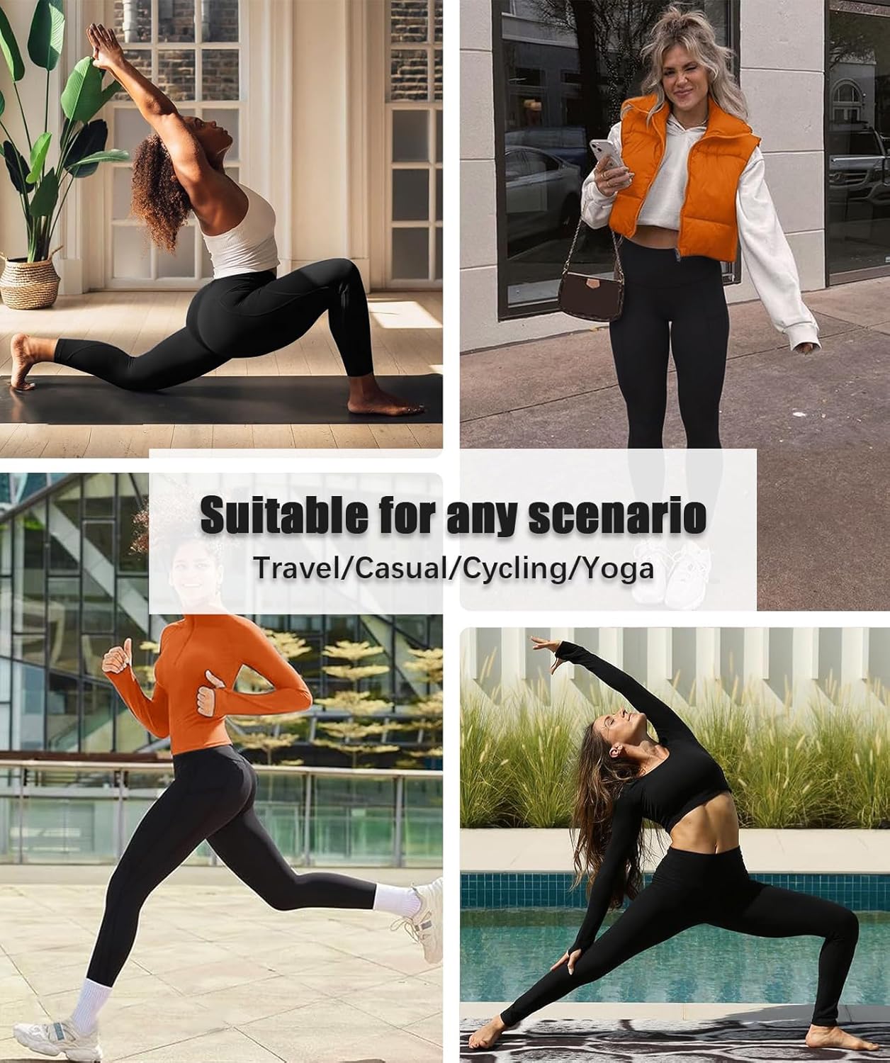 Skiennix 4 Pack Leggings - High Waisted Tummy Control Yoga Pants with Pockets for Women